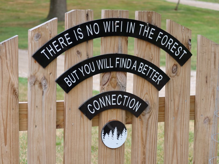 Spruch: "Da ist kein WLAN im Wald, aber du wirst eine bessere Verbindung haben."