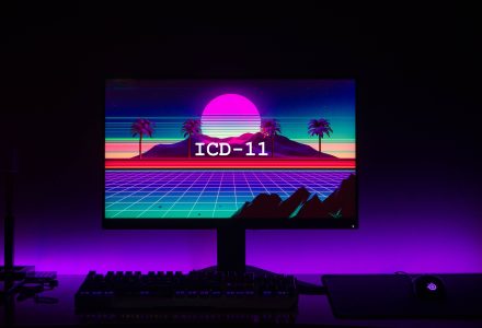 Insel auf einem Computerbildschirm. Auf der Insel steht ICD-11.