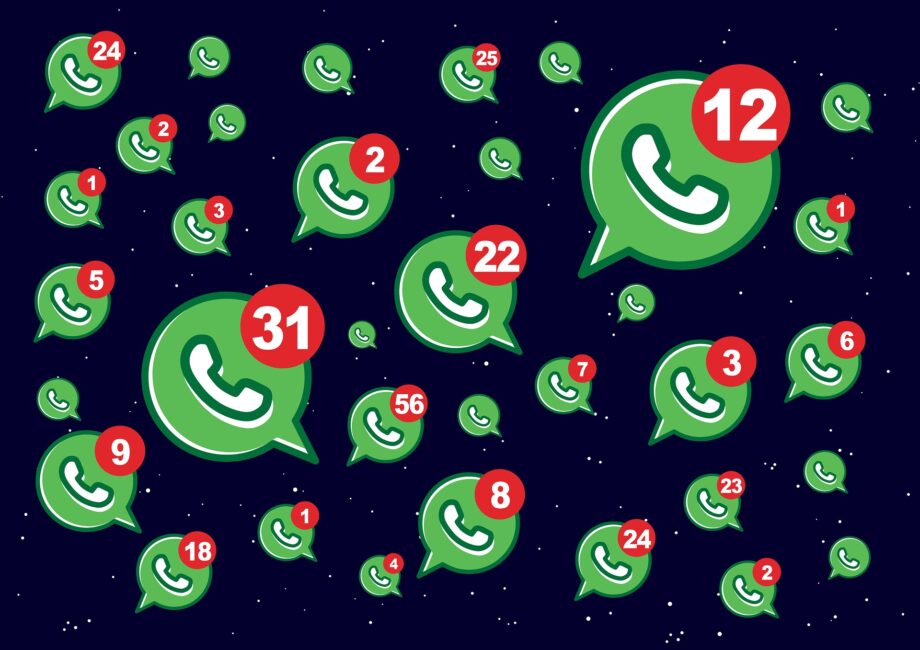 Dutzende WhatsApp Logos mit roten Punkten 