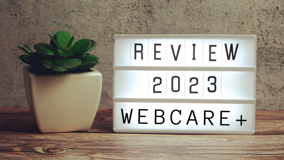 LIghtbox mit den Worten "Review 2023 webcare+"